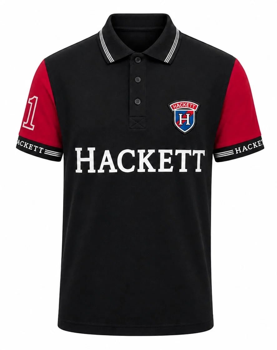 Hackett London Black Red Polo Shirt